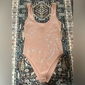 NWOT Silver Stars embroidered peach sweater bodysuit